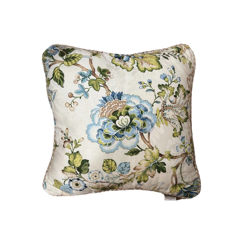 Crocill Home Corfu 20” Decorative Pillow Blue Green Floral On White Background